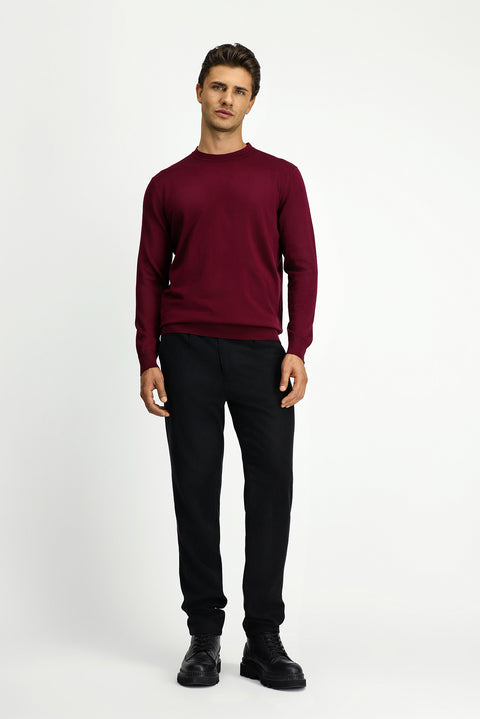 Koyu Bordo Bisiklet Yaka Regular Fit Triko Kazak