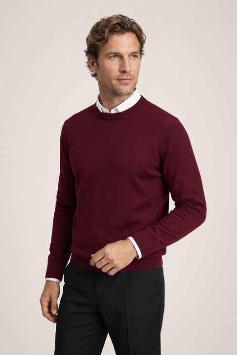 Dark Burgundy Crew Neck Regular Fit Knitted Sweater