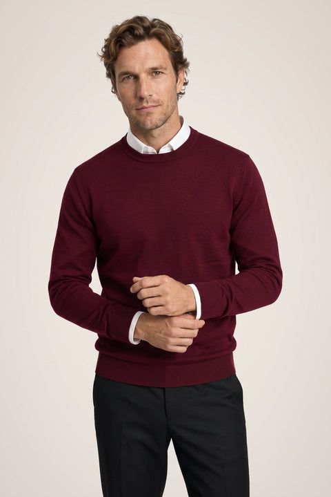 Dark Burgundy Crew Neck Regular Fit Knitted Sweater