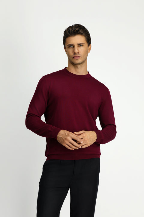 Koyu Bordo Bisiklet Yaka Regular Fit Triko Kazak
