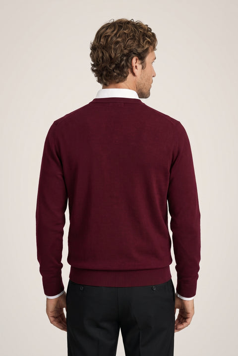 Dark Burgundy Crew Neck Regular Fit Knitted Sweater