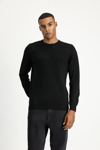  Siyah Bisiklet Yaka Regular Fit Pamuklu Triko Kazak