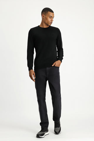  Siyah Bisiklet Yaka Regular Fit Pamuklu Triko Kazak