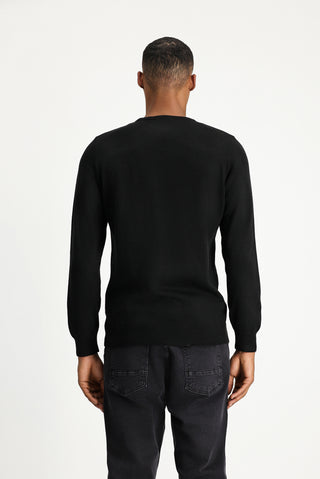  Siyah Bisiklet Yaka Regular Fit Pamuklu Triko Kazak