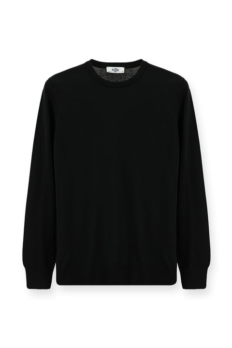 Siyah Bisiklet Yaka Regular Fit Pamuklu Triko Kazak