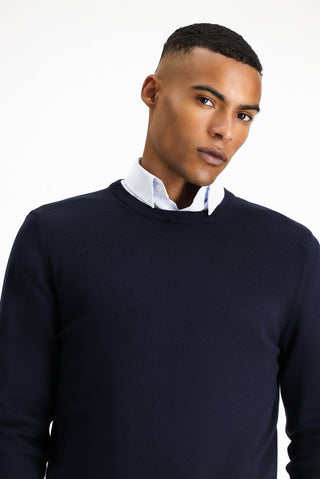  Koyu Lacivert Bisiklet Yaka Regular Fit Pamuklu Triko Kazak