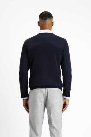  Koyu Lacivert Bisiklet Yaka Regular Fit Pamuklu Triko Kazak