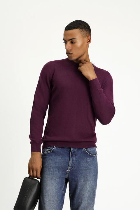 Koyu Bordo Bisiklet Yaka Regular Fit Pamuklu Triko Kazak