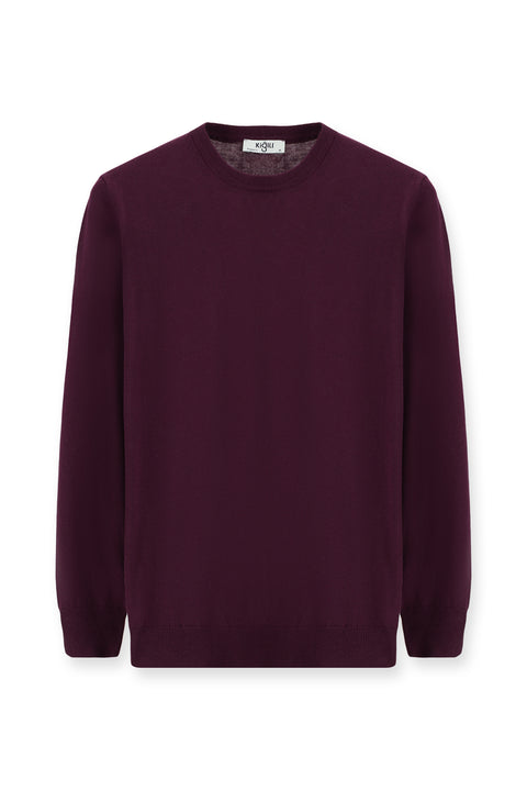 Dark Burgundy Crew Neck Regular Fit Cotton Knit Sweater
