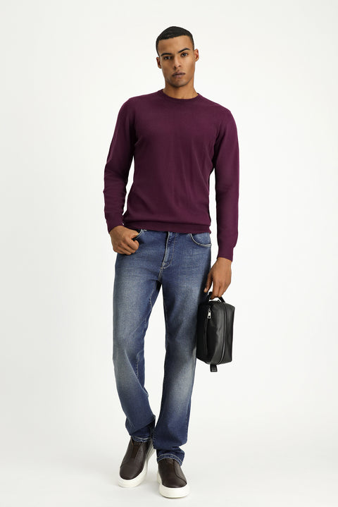 Koyu Bordo Bisiklet Yaka Regular Fit Pamuklu Triko Kazak