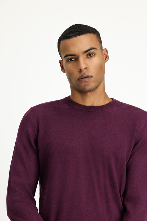 Koyu Bordo Bisiklet Yaka Regular Fit Pamuklu Triko Kazak