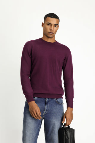  Koyu Bordo Bisiklet Yaka Regular Fit Pamuklu Triko Kazak