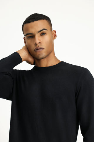  Siyah Bisiklet Yaka Regular Fit Pamuklu Kaşmirli Triko Kazak