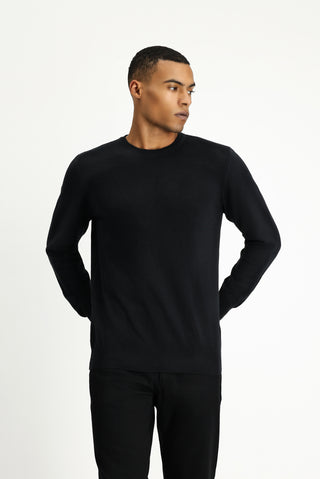  Siyah Bisiklet Yaka Regular Fit Pamuklu Kaşmirli Triko Kazak