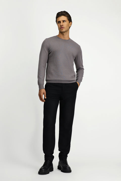 Orta Gri Melanj Bisiklet Yaka Regular Fit Pamuklu Kaşmirli Triko Kazak