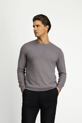  Orta Gri Melanj Bisiklet Yaka Regular Fit Pamuklu Kaşmirli Triko Kazak