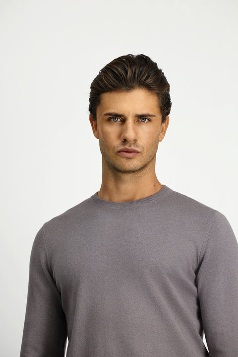 Orta Gri Melanj Bisiklet Yaka Regular Fit Pamuklu Kaşmirli Triko Kazak