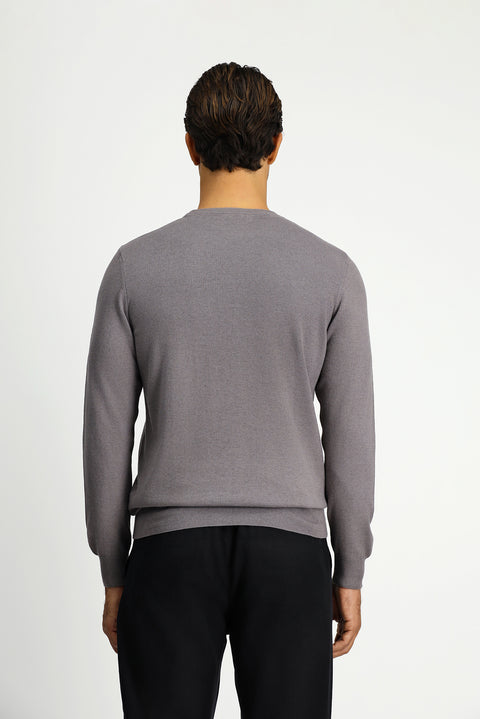 Orta Gri Melanj Bisiklet Yaka Regular Fit Pamuklu Kaşmirli Triko Kazak