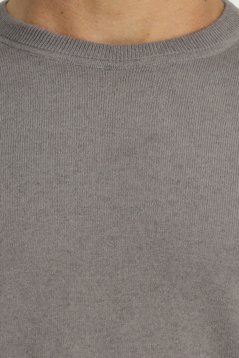 Orta Gri Melanj Bisiklet Yaka Regular Fit Pamuklu Kaşmirli Triko Kazak