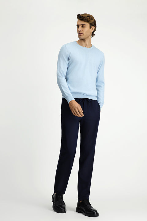 Light Blue Crew Neck Regular Fit Cotton Cashmere Knit Sweater