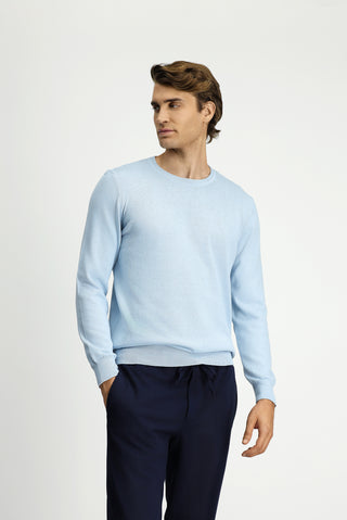  Açık Mavi Bisiklet Yaka Regular Fit Pamuklu Kaşmirli Triko Kazak