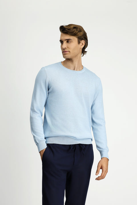 Açık Mavi Bisiklet Yaka Regular Fit Pamuklu Kaşmirli Triko Kazak