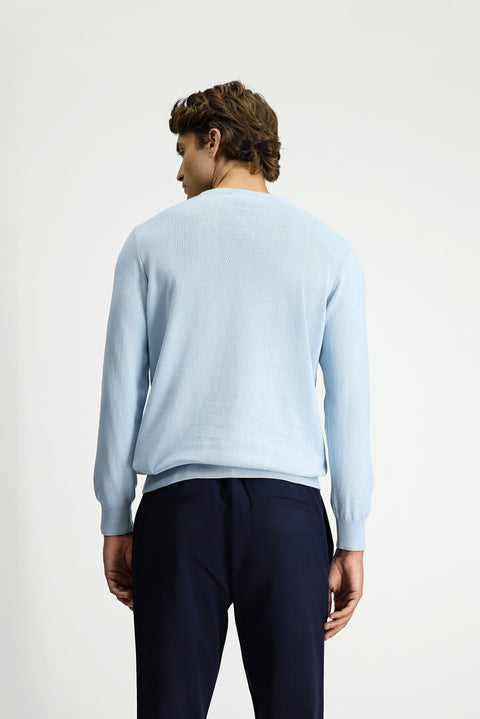 Açık Mavi Bisiklet Yaka Regular Fit Pamuklu Kaşmirli Triko Kazak