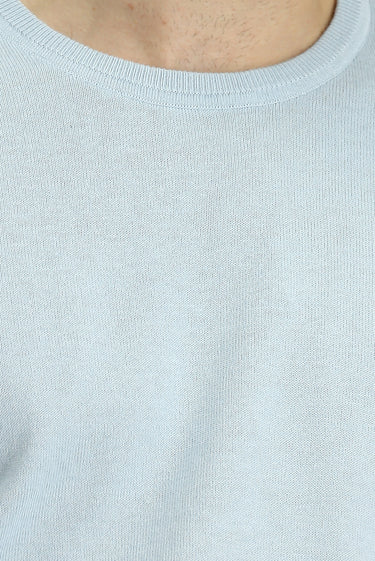 Açık Mavi Bisiklet Yaka Regular Fit Pamuklu Kaşmirli Triko Kazak