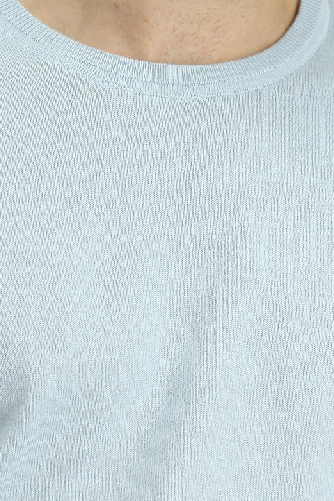 Açık Mavi Bisiklet Yaka Regular Fit Pamuklu Kaşmirli Triko Kazak