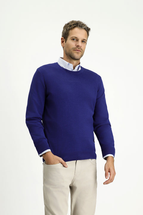 İndigo Bisiklet Yaka Regular Fit Pamuklu Kaşmirli Triko Kazak