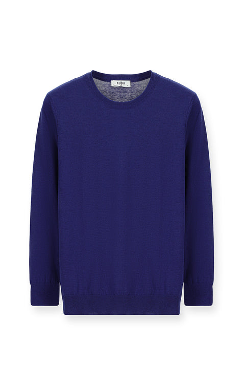 Indigo Crew Neck Regular Fit Cotton Cashmere Knit Sweater