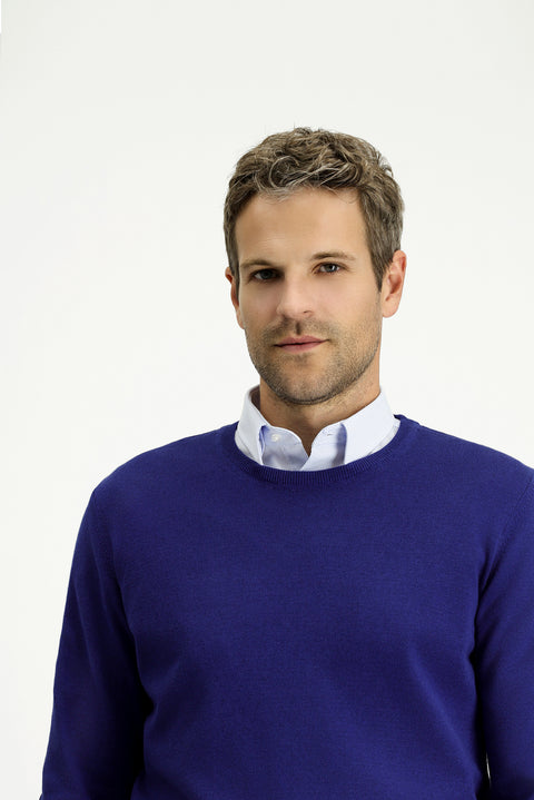 İndigo Bisiklet Yaka Regular Fit Pamuklu Kaşmirli Triko Kazak