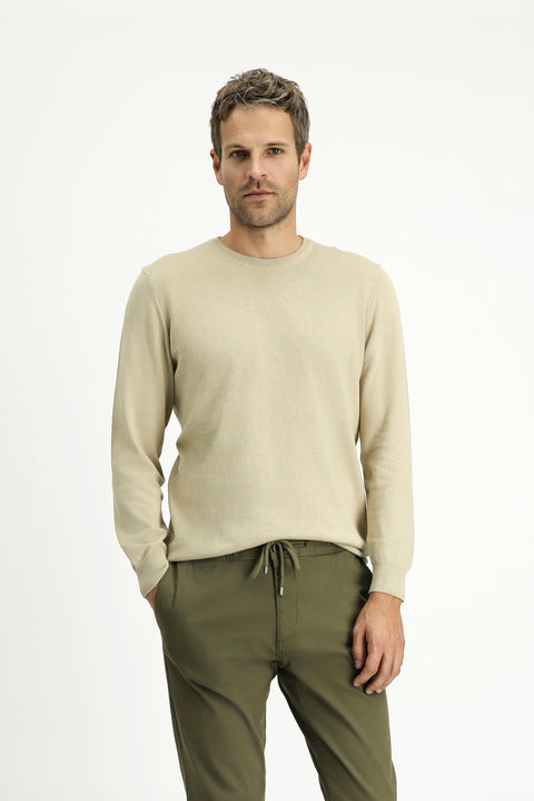 Orta Bej Bisiklet Yaka Regular Fit Pamuklu Kaşmirli Triko Kazak