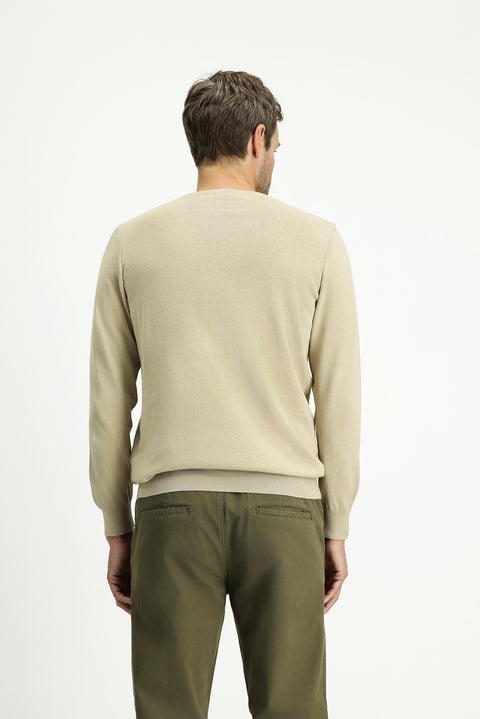 Orta Bej Bisiklet Yaka Regular Fit Pamuklu Kaşmirli Triko Kazak