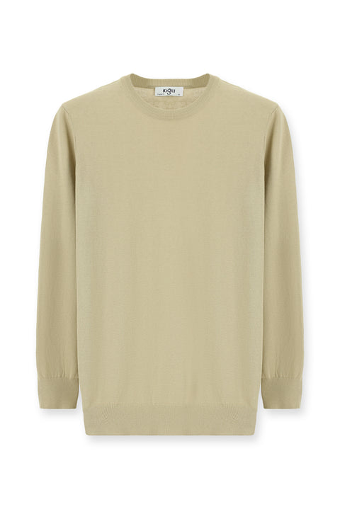 Orta Bej Bisiklet Yaka Regular Fit Pamuklu Kaşmirli Triko Kazak