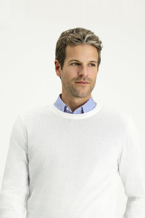 Kırık Beyaz Bisiklet Yaka Regular Fit Pamuklu Kaşmirli Triko Kazak