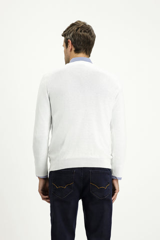  Kırık Beyaz Bisiklet Yaka Regular Fit Pamuklu Kaşmirli Triko Kazak