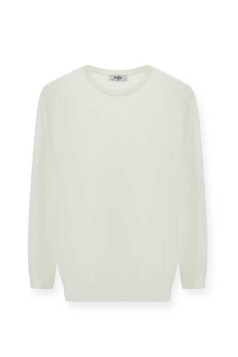 Kırık Beyaz Bisiklet Yaka Regular Fit Pamuklu Kaşmirli Triko Kazak