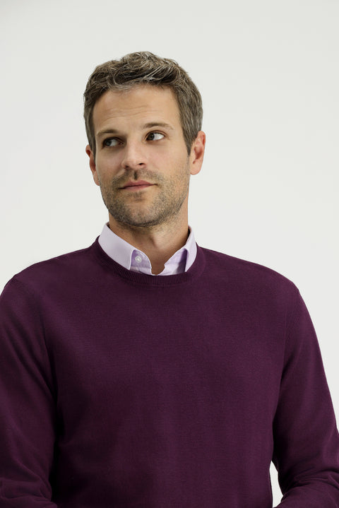 Koyu Bordo Bisiklet Yaka Regular Fit Pamuklu Kaşmirli Triko Kazak