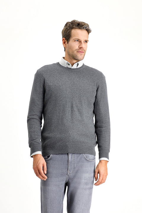 Orta Anrasit Melanj Bisiklet Yaka Regular Fit Pamuklu Kaşmirli Triko Kazak