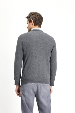  Orta Anrasit Melanj Bisiklet Yaka Regular Fit Pamuklu Kaşmirli Triko Kazak