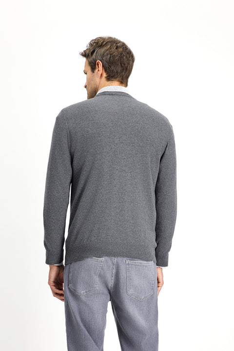 Orta Anrasit Melanj Bisiklet Yaka Regular Fit Pamuklu Kaşmirli Triko Kazak