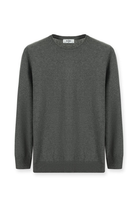 Orta Anrasit Melanj Bisiklet Yaka Regular Fit Pamuklu Kaşmirli Triko Kazak