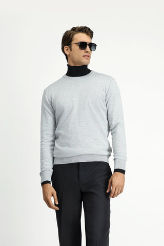  Açık Gri Melanj Bisiklet Yaka Regular Fit Yünlü Triko Kazak
