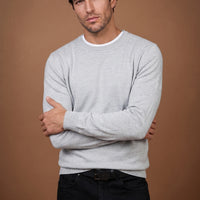 Light Grey Melange Crew Neck Regular Fit Wool Knitted Sweater