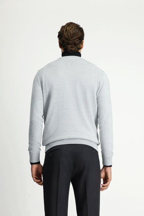 Açık Gri Melanj Bisiklet Yaka Regular Fit Yünlü Örme Triko Kazak