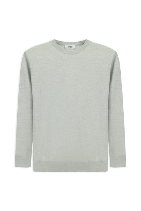 Açık Gri Melanj Bisiklet Yaka Regular Fit Yünlü Örme Triko Kazak