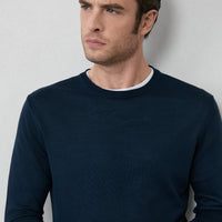 Koyu Lacivert Bisiklet Yaka Regular Fit Yünlü Örme Triko Kazak