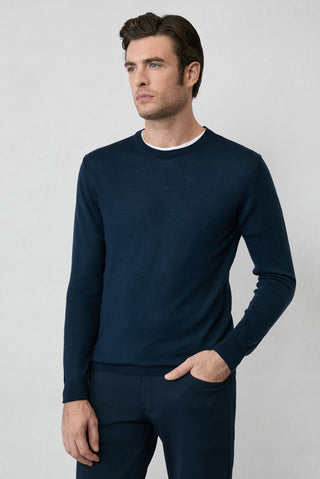  Koyu Lacivert Bisiklet Yaka Regular Fit Yünlü Örme Triko Kazak