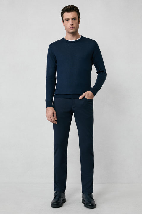 Koyu Lacivert Bisiklet Yaka Regular Fit Yünlü Örme Triko Kazak